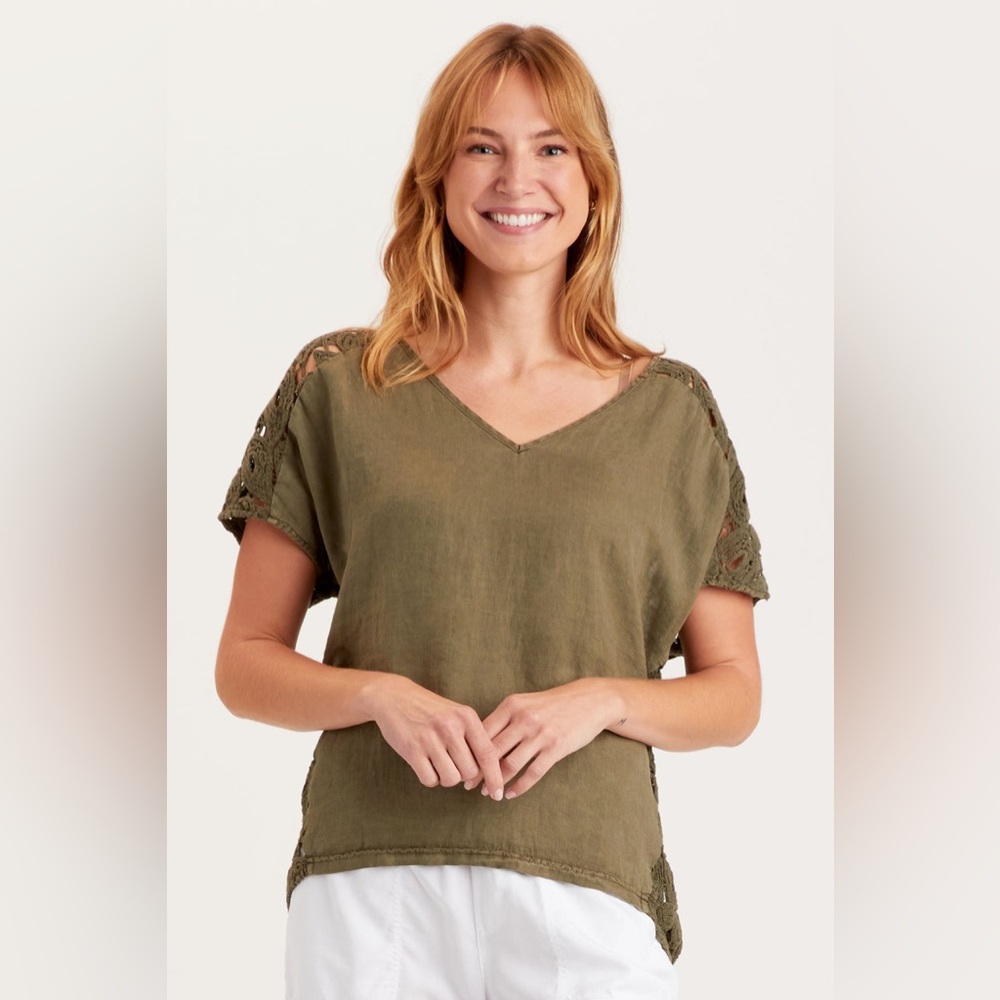XCVI Chastain Crochet Top, Olive Green